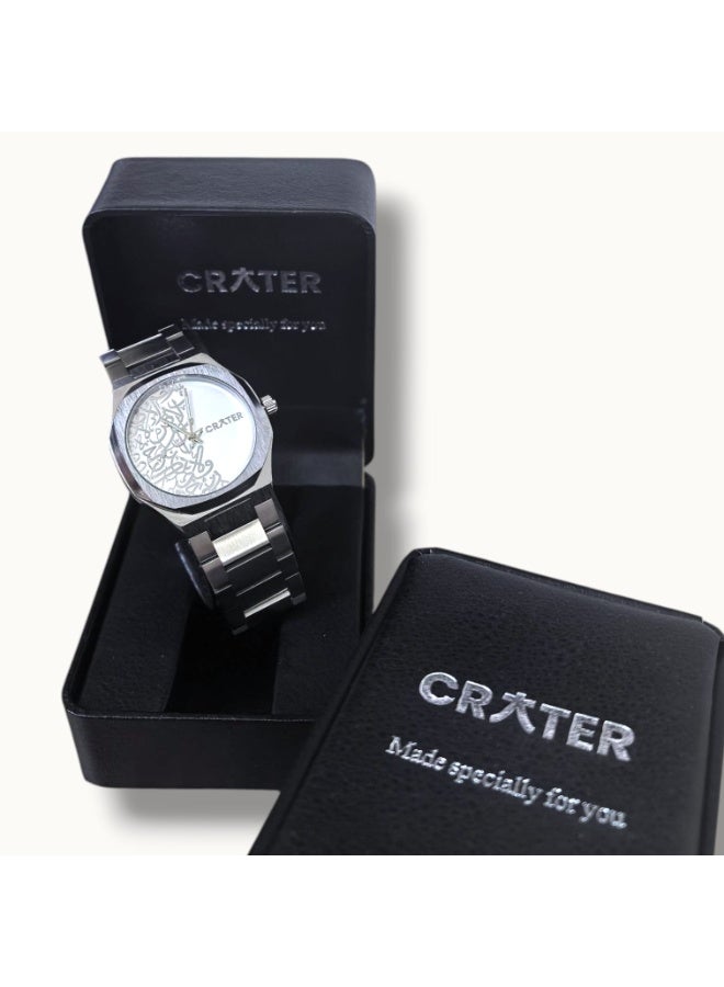 كريتر  ساعة كريتر (CRATER) للرجال – تصميم ملكي فاخر من الستانلس ستيل، مينا كلاسيكي مع عرض التاريخ، مقاومة للماء – تشمل علبة الماركة (فضي/فضي). - Image 2